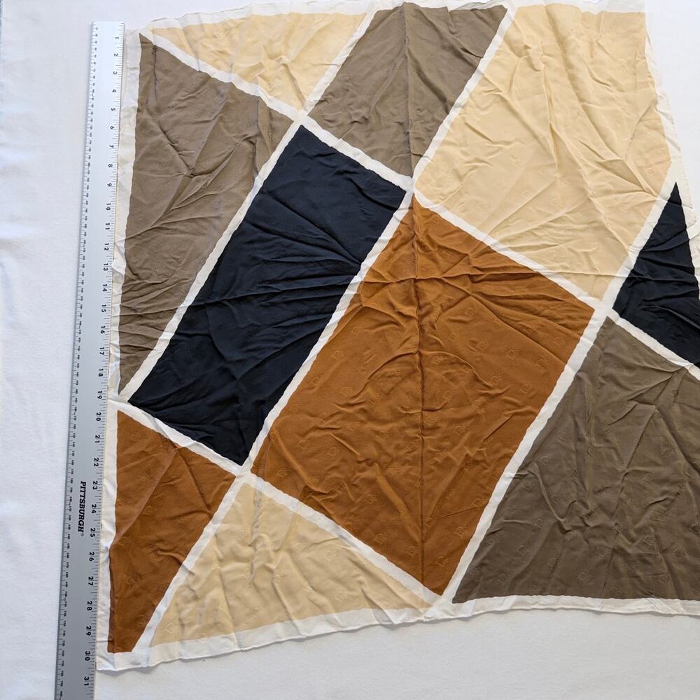 Vintage Christian Dior Silk Scarf Monogram Jacquard Geometric Brown Black 30x32 - Picture 5 of 8